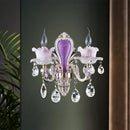 GobekUsa Modern Purple Candelabra Wall Mount Light with Crystal Drop - 1/2 Lights Jade Sconce Fixture