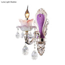 GobekUsa Modern Purple Candelabra Wall Mount Light with Crystal Drop - 1/2 Lights Jade Sconce Fixture