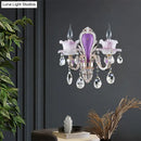 GobekUsa Modern Purple Candelabra Wall Mount Light with Crystal Drop - 1/2 Lights Jade Sconce Fixture