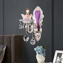 GobekUsa Modern Purple Candelabra Wall Mount Light with Crystal Drop - 1/2 Lights Jade Sconce Fixture