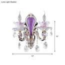GobekUsa Modern Purple Candelabra Wall Mount Light with Crystal Drop - 1/2 Lights Jade Sconce Fixture