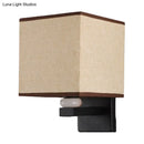 GobekUsa Modern Rectangle Fabric Wall Lamp with Faux Jade Decor - Flaxen/White/Beige 1-Bulb Fixture