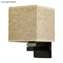GobekUsa Modern Rectangle Fabric Wall Lamp with Faux Jade Decor - Flaxen/White/Beige 1-Bulb Fixture