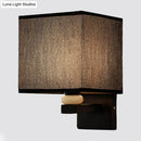 GobekUsa Modern Rectangle Fabric Wall Lamp with Faux Jade Decor - Flaxen/White/Beige 1-Bulb Fixture