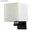GobekUsa Modern Rectangle Fabric Wall Lamp with Faux Jade Decor - Flaxen/White/Beige 1-Bulb Fixture