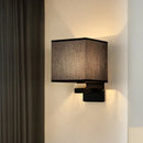 GobekUsa Modern Rectangle Fabric Wall Lamp with Faux Jade Decor - Flaxen/White/Beige 1-Bulb Fixture