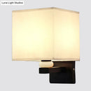 GobekUsa Modern Rectangle Fabric Wall Lamp with Faux Jade Decor - Flaxen/White/Beige 1-Bulb Fixture