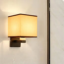 GobekUsa Modern Rectangle Fabric Wall Lamp with Faux Jade Decor - Flaxen/White/Beige 1-Bulb Fixture