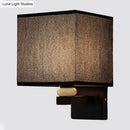 GobekUsa Modern Rectangle Fabric Wall Lamp with Faux Jade Decor - Flaxen/White/Beige 1-Bulb Fixture