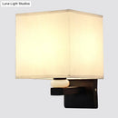 GobekUsa Modern Rectangle Fabric Wall Lamp with Faux Jade Decor - Flaxen/White/Beige 1-Bulb Fixture