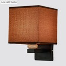 GobekUsa Modern Rectangle Fabric Wall Lamp with Faux Jade Decor - Flaxen/White/Beige 1-Bulb Fixture