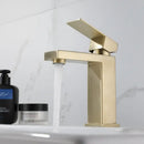 GobekUsa Brushed Gold Basin Faucet Single Handle Cold Hot Water Mixer Deck Mounted