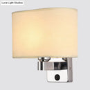 GobekUsa Nordic 1-Light Bedroom Wall Lamp with Chrome Sconce and Oval/Square Fabric Shade (Black/White/Beige)