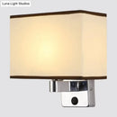 GobekUsa Nordic 1-Light Bedroom Wall Lamp with Chrome Sconce and Oval/Square Fabric Shade (Black/White/Beige)