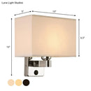 GobekUsa Nordic 1-Light Bedroom Wall Lamp with Chrome Sconce and Oval/Square Fabric Shade (Black/White/Beige)