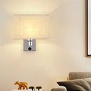 GobekUsa Nordic 1-Light Bedroom Wall Lamp with Chrome Sconce and Oval/Square Fabric Shade (Black/White/Beige)