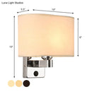 GobekUsa Nordic 1-Light Bedroom Wall Lamp with Chrome Sconce and Oval/Square Fabric Shade (Black/White/Beige)