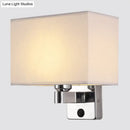 GobekUsa Nordic 1-Light Bedroom Wall Lamp with Chrome Sconce and Oval/Square Fabric Shade (Black/White/Beige)