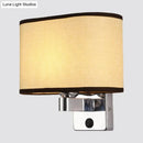 GobekUsa Nordic 1-Light Bedroom Wall Lamp with Chrome Sconce and Oval/Square Fabric Shade (Black/White/Beige)