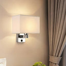 GobekUsa Nordic 1-Light Bedroom Wall Lamp with Chrome Sconce and Oval/Square Fabric Shade (Black/White/Beige)