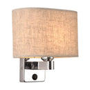 GobekUsa Nordic 1-Light Bedroom Wall Lamp with Chrome Sconce and Oval/Square Fabric Shade (Black/White/Beige)
