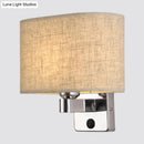GobekUsa Nordic 1-Light Bedroom Wall Lamp with Chrome Sconce and Oval/Square Fabric Shade (Black/White/Beige)