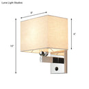 GobekUsa Modern Rectangular Fabric LED Wall Sconce in Chrome for Bedside Lighting
