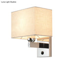 GobekUsa Modern Rectangular Fabric LED Wall Sconce in Chrome for Bedside Lighting