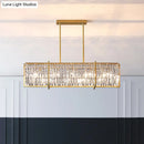 GobekUsa Modern Rectangular Hanging Lamp, 5 Bulbs, Prismatic Crystal - Gold Island Pendant Light