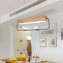 GobekUsa Modern Rectangular Wood LED Pendant Light for Dining Room Ceiling in Warm/White Light