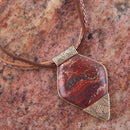 Modern Red Jasper and Golden Pendant Necklace