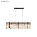 GobekUsa Modern Restaurant Pendant Lamp: 3/4-Bulb Hanging Island Light with Crystal Rectangle Shade in Black/Gold