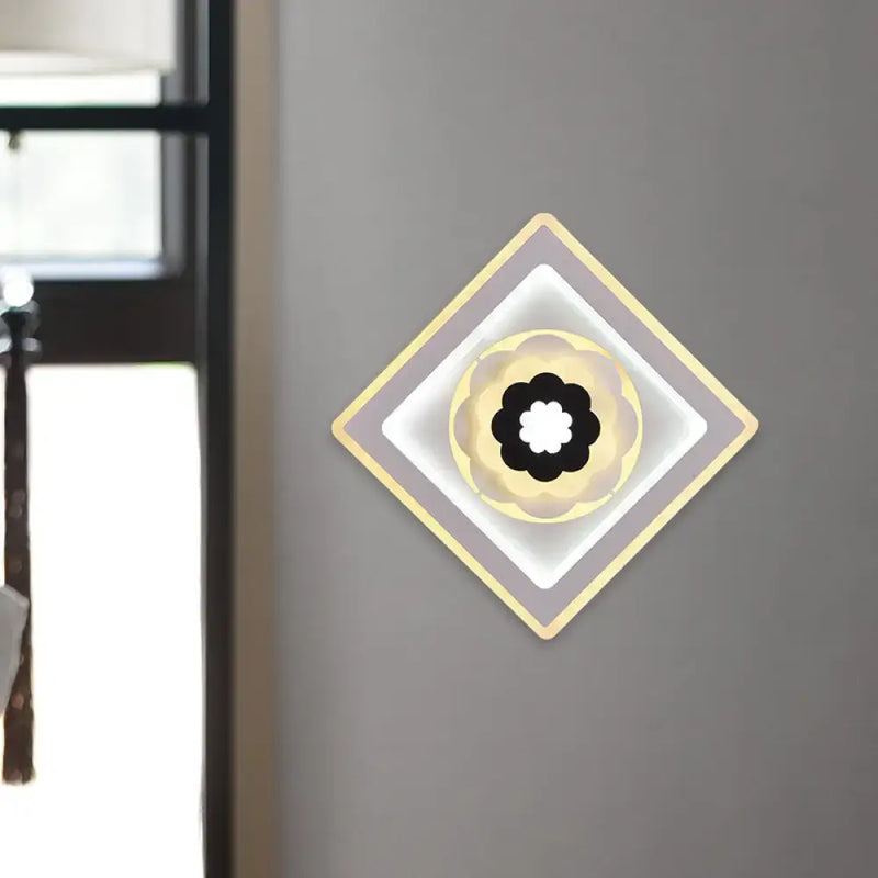 GobekUsa Minimal Acrylic Rhombus LED Wall Sconce Light with Bloom Pattern (White/Black) for Study Rooms