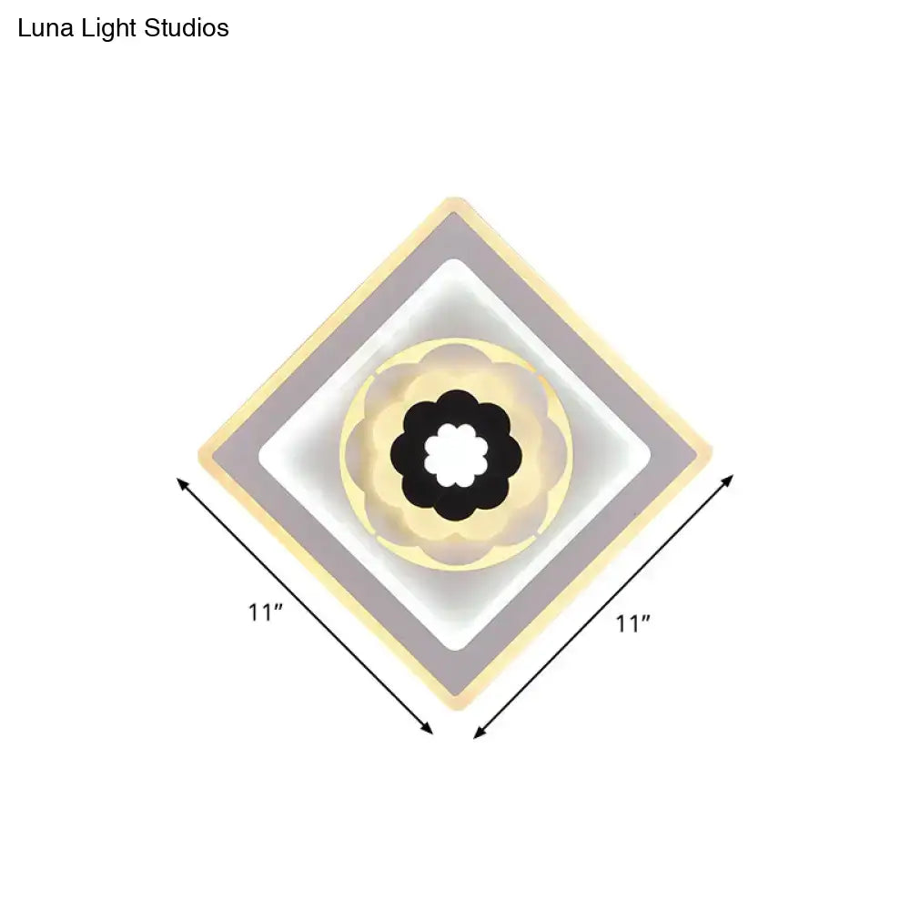 GobekUsa Minimal Acrylic Rhombus LED Wall Sconce Light with Bloom Pattern (White/Black) for Study Rooms, photo 2 of 3