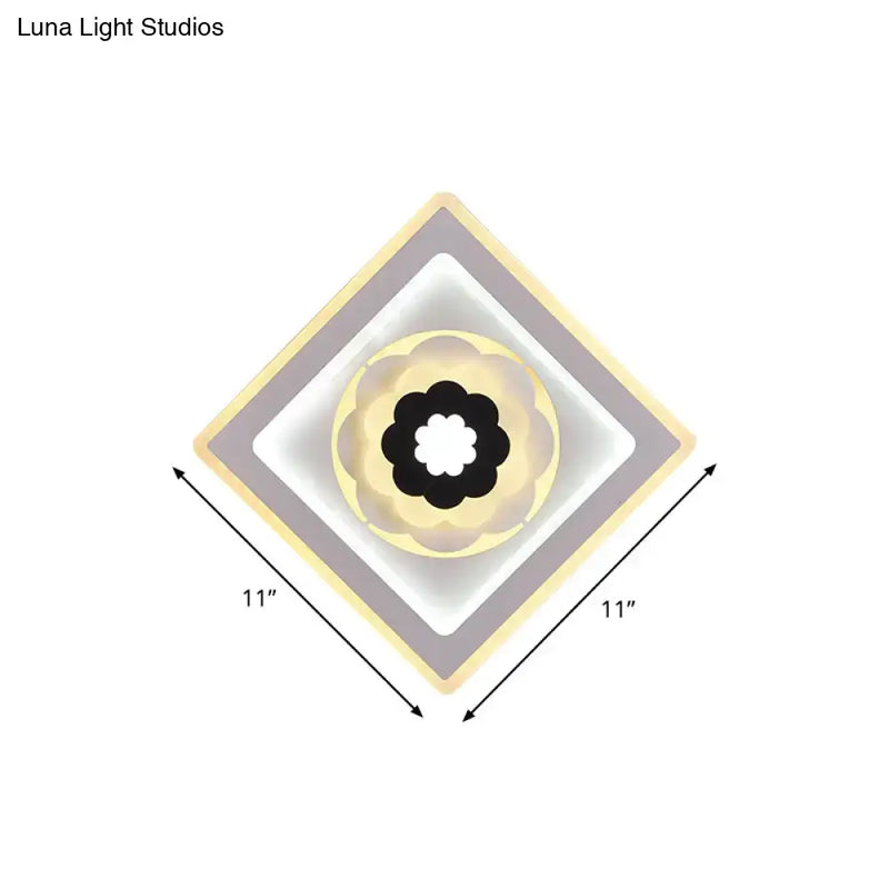 GobekUsa Minimal Acrylic Rhombus LED Wall Sconce Light with Bloom Pattern (White/Black) for Study Rooms, photo 2 of 3