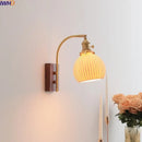 GobekUsa Ceramic Walnut LED Wall Lights Modern Bedside Lamp - Knob Switch