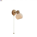 GobekUsa Ceramic LED Wall Lights with Pull Chain Switch, Modern Wood Base Bedside Lamp