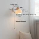 GobekUsa Ceramic LED Wall Lights with Pull Chain Switch, Modern Wood Base Bedside Lamp