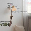 GobekUsa Ceramic LED Wall Lights with Pull Chain Switch, Modern Wood Base Bedside Lamp