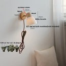 GobekUsa Ceramic LED Wall Lights with Pull Chain Switch, Modern Wood Base Bedside Lamp