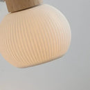 GobekUsa Ceramic LED Wall Lights with Pull Chain Switch, Modern Wood Base Bedside Lamp