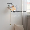 GobekUsa Ceramic LED Wall Lights with Pull Chain Switch, Modern Wood Base Bedside Lamp