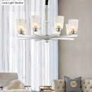 GobekUsa Modern Ribbed Glass Chandelier Pendant - Chrome Finish, 6 Lights for Living Room Ceiling