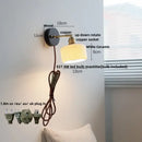 Modern ribbed glass copper led wall lamp bedroom with pull chain by Decorbites