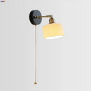 Modern ribbed glass copper led wall lamp bedroom with pull chain by Decorbites