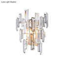 GobekUsa Modern Rose Gold Crystal Wall Sconce with Rectangular-Cut Tier Design for Dining Room