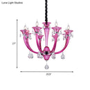 GobekUsa Modern Rose Red Glass Chandelier with Crystal Draping - 8-Light Chrome Pendant for Living Room
