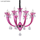 GobekUsa Modern Rose Red Glass Chandelier with Crystal Draping - 8-Light Chrome Pendant for Living Room