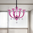 GobekUsa Modern Rose Red Glass Chandelier with Crystal Draping - 8-Light Chrome Pendant for Living Room