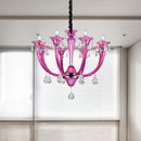 GobekUsa Modern Rose Red Glass Chandelier with Crystal Draping - 8-Light Chrome Pendant for Living Room
